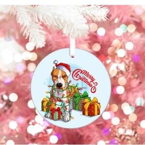 Pit Bull Dog Lover Santa Hat Picture on Ceramic Ornament Christmas Ornament
